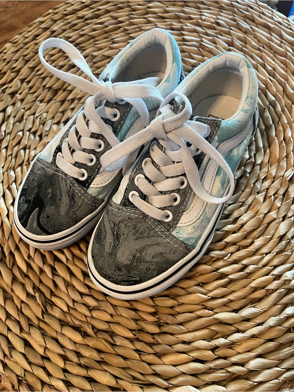 Vans Kids Marble-Effect Lace-Up Sneakers - Black, White & Blue